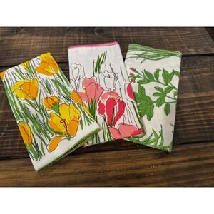 Vera Neumann Napkins Multicolor Vintage Floral Herb Botanical Set of 3